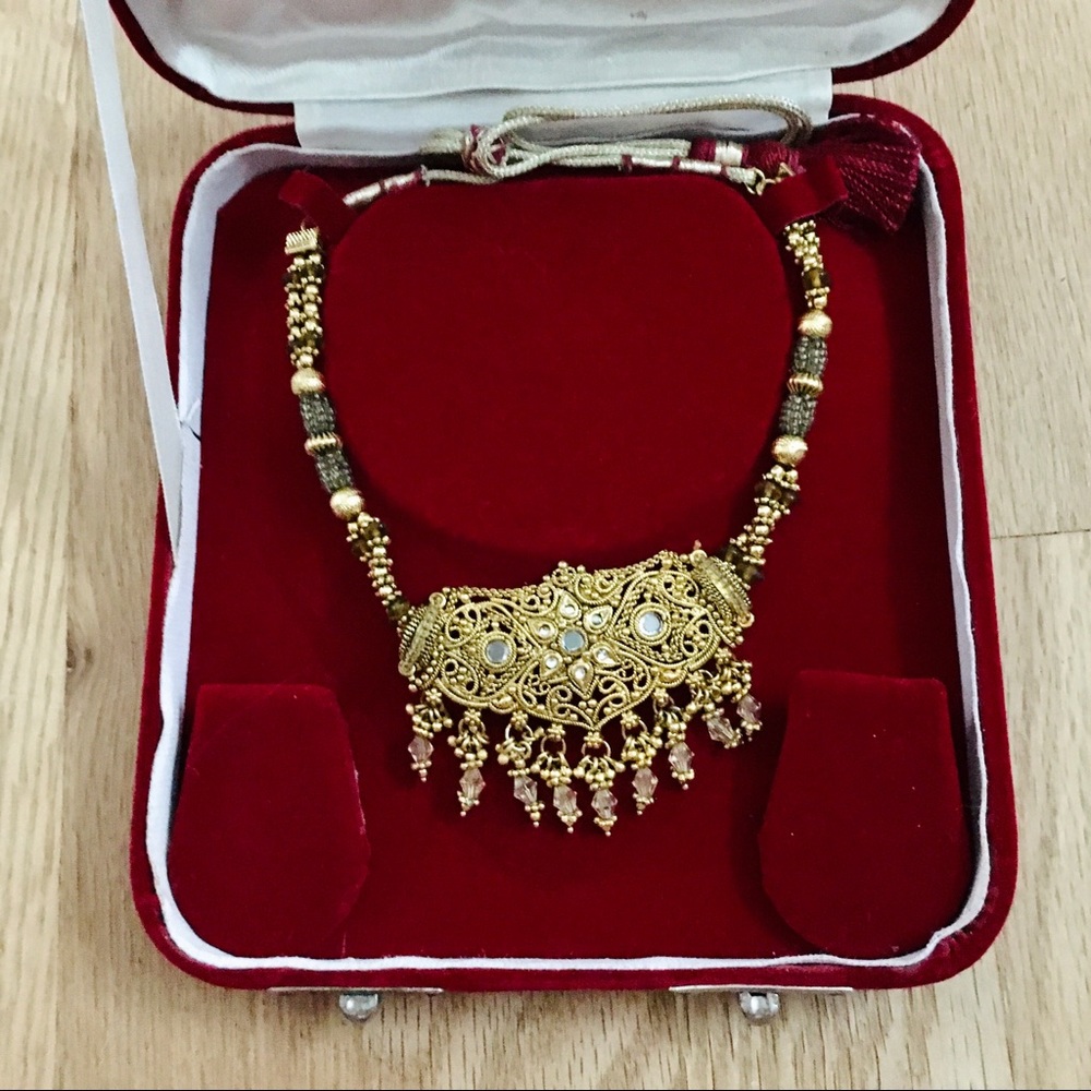 Indian Silver, Gold Plated Kundan Choker Necklace